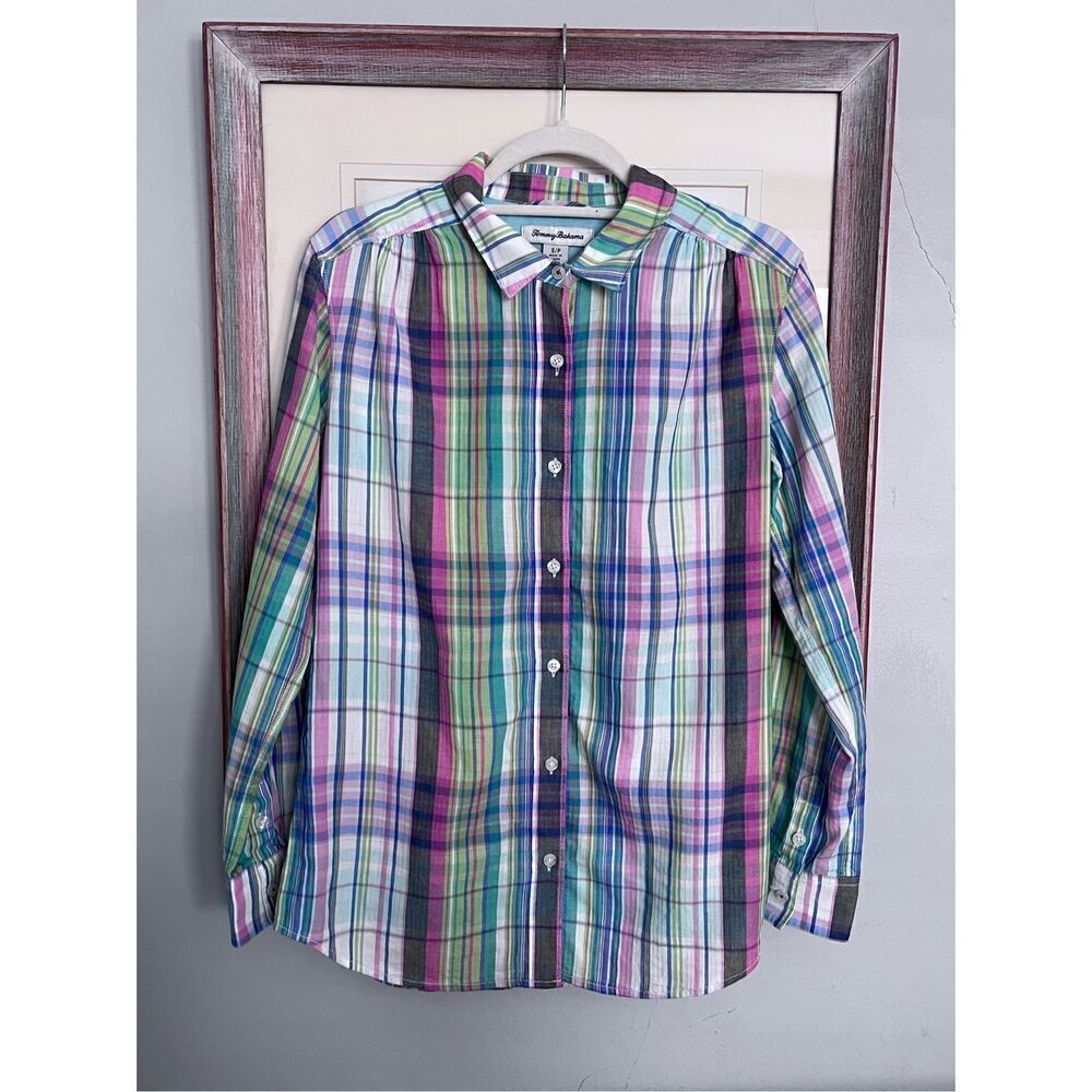 Tommy Bahama Women's Size Small Pastel Blue Pink Button Up Shirt Top